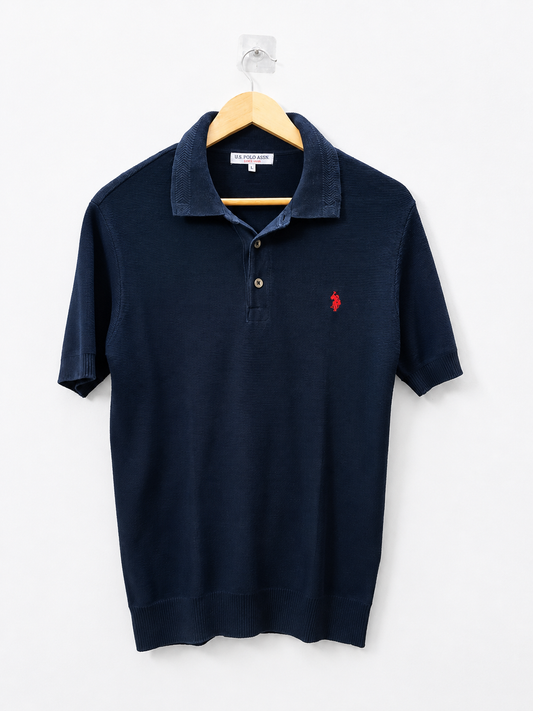 Men's Navy Blue Knitted Polo Shirt